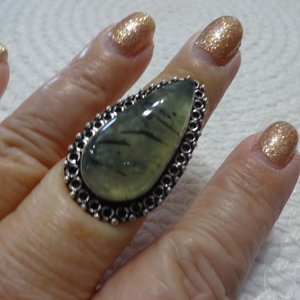 Gorgeous GREEN PREHNITE Handmade Sterling 925 Ring Size 8 #972C